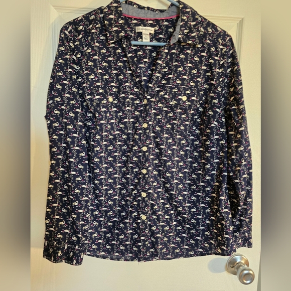 croft & barrow Tops - Croft & Barrow Swan Button-down Women's Size Petite Large Navy, White & Pink